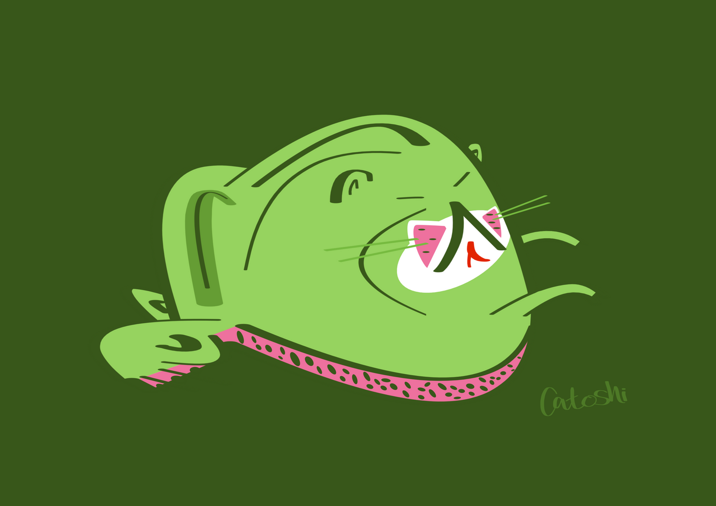 Catoshi watermelon Green background Print - unframed glossy