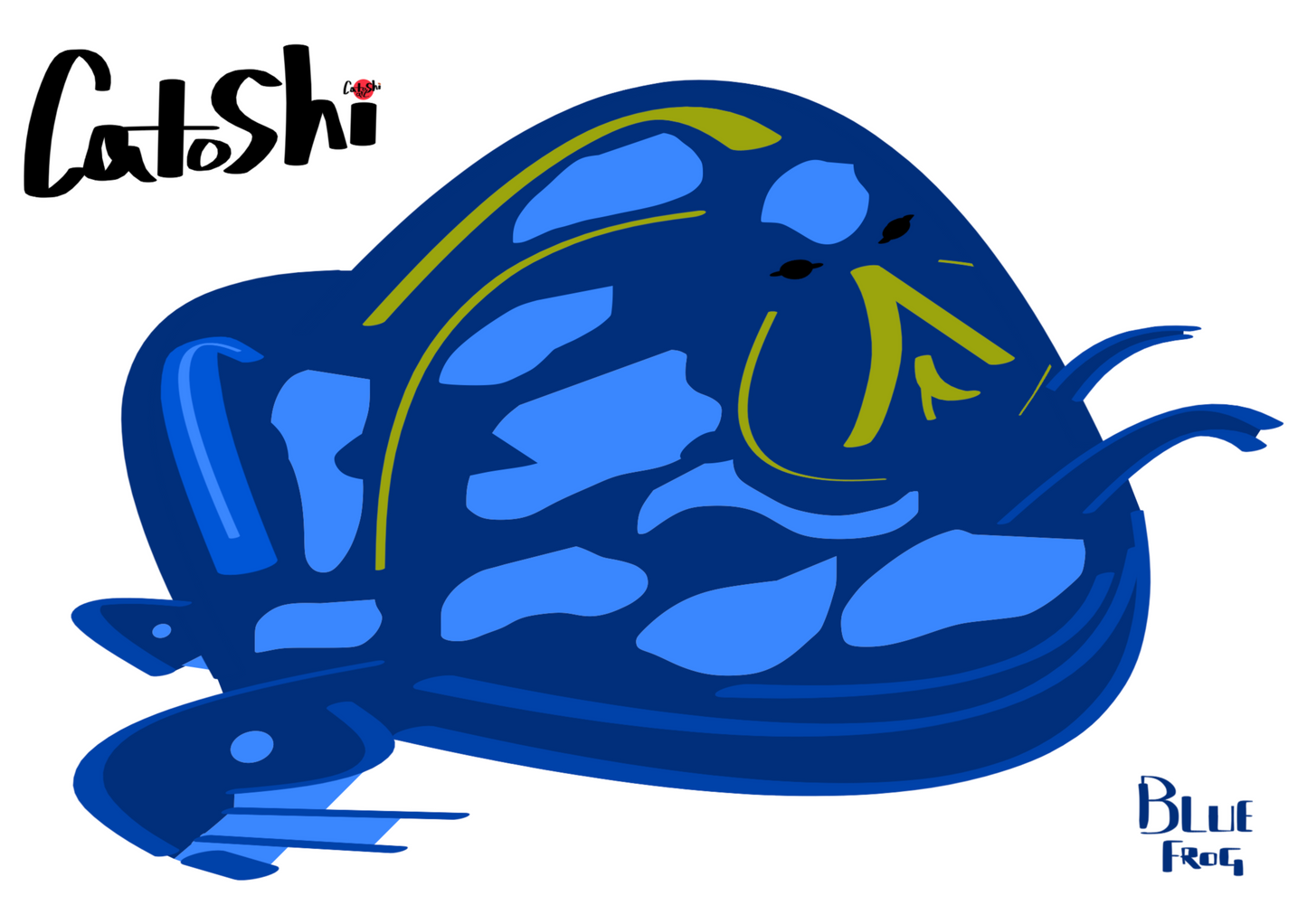 Catoshi Frog Blue Giclee print - unframed glossy