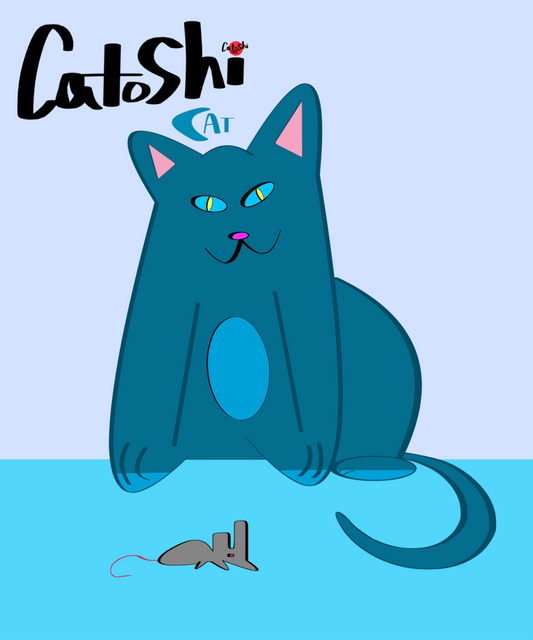 Catoshi Cat Teal Giclee print - unframed glossy
