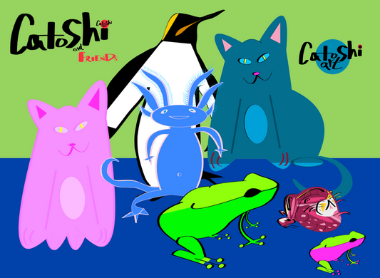 Catoshi and Friends Giclee print - unframed glossy