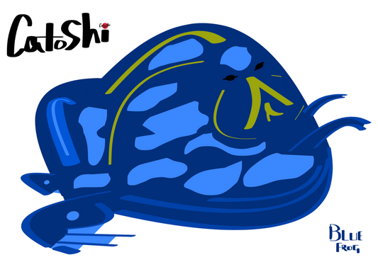 Catoshi Frog Blue Giclee print - unframed glossy