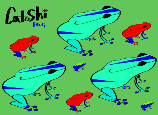 Frog Catoshi Teal Multi Giclee print - unframed glossy