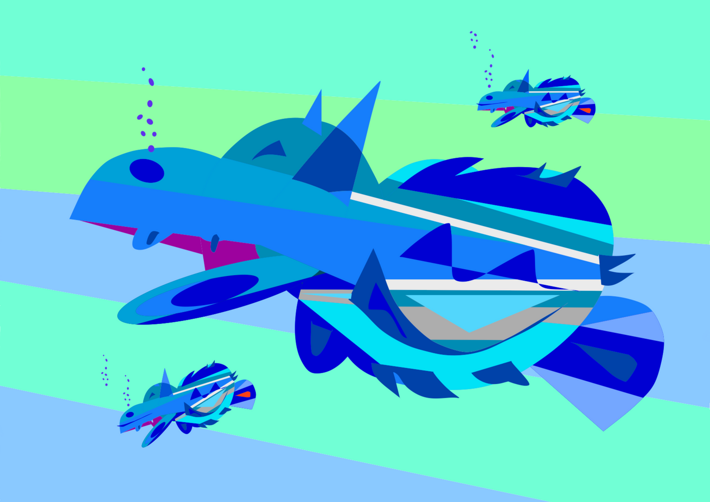 Sea Hippos Giclee print - unframed glossy